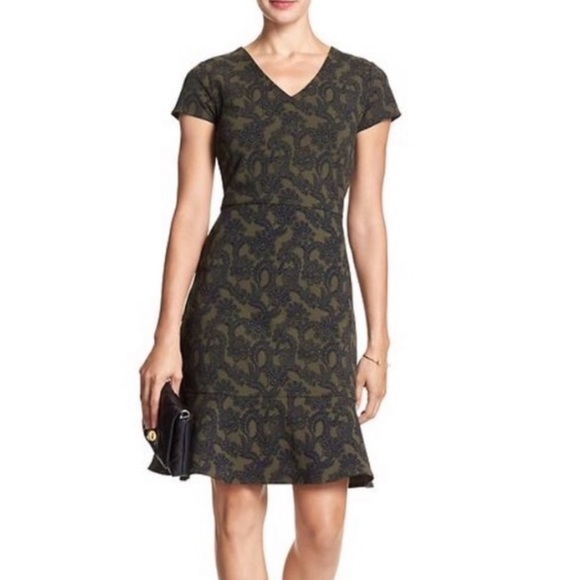 Banana Republic NWT 6P Olive Floral Dress - Picture 1 of 11